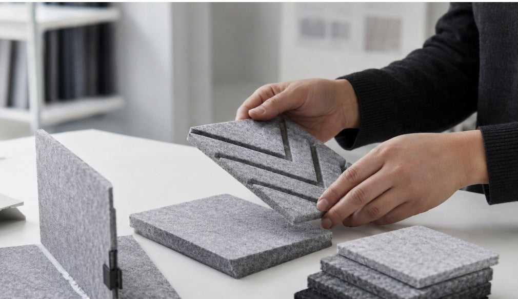 Hands comparing and refining precision-cut felt prototypes