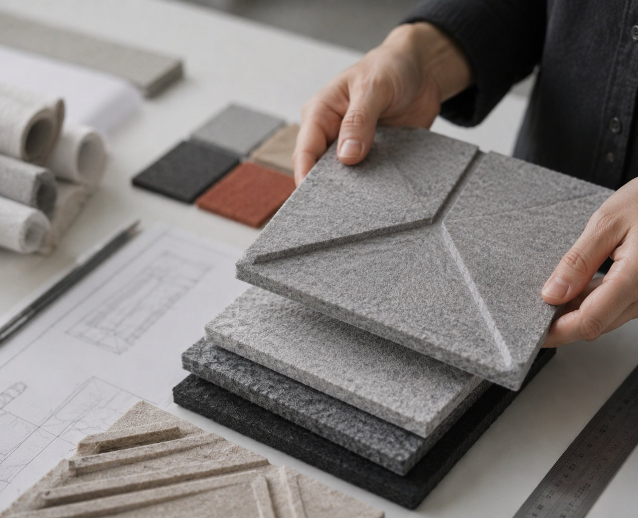 Felt prototypes being carefully tested and refined by hand