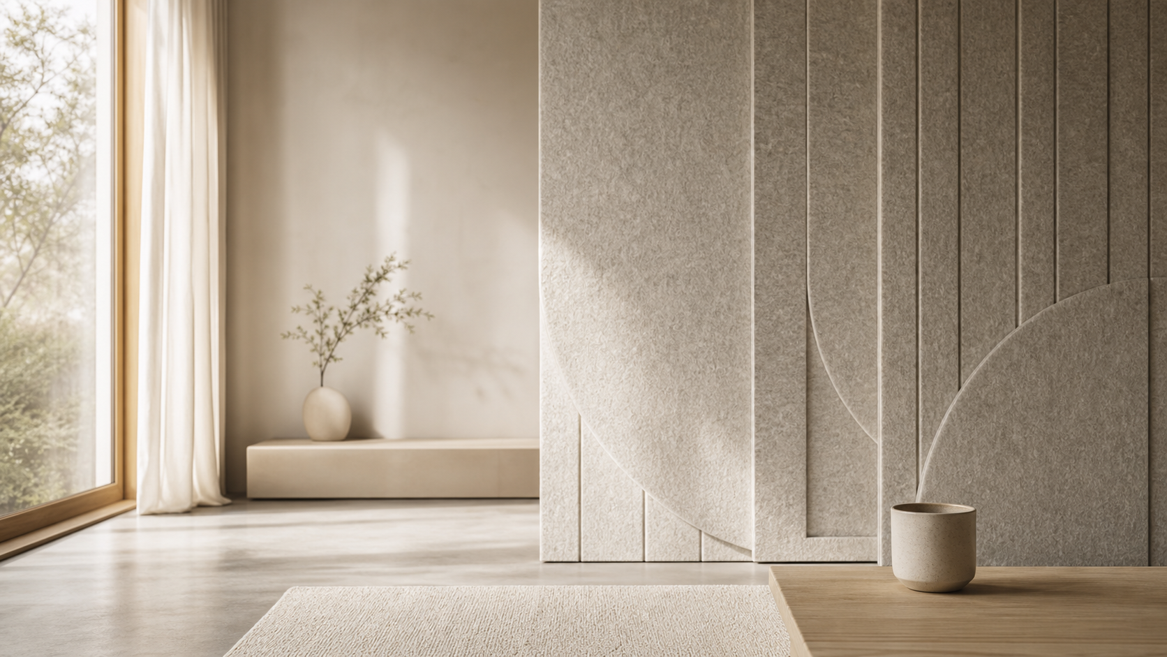 Quiet interior with sculptural recycled felt wall panels