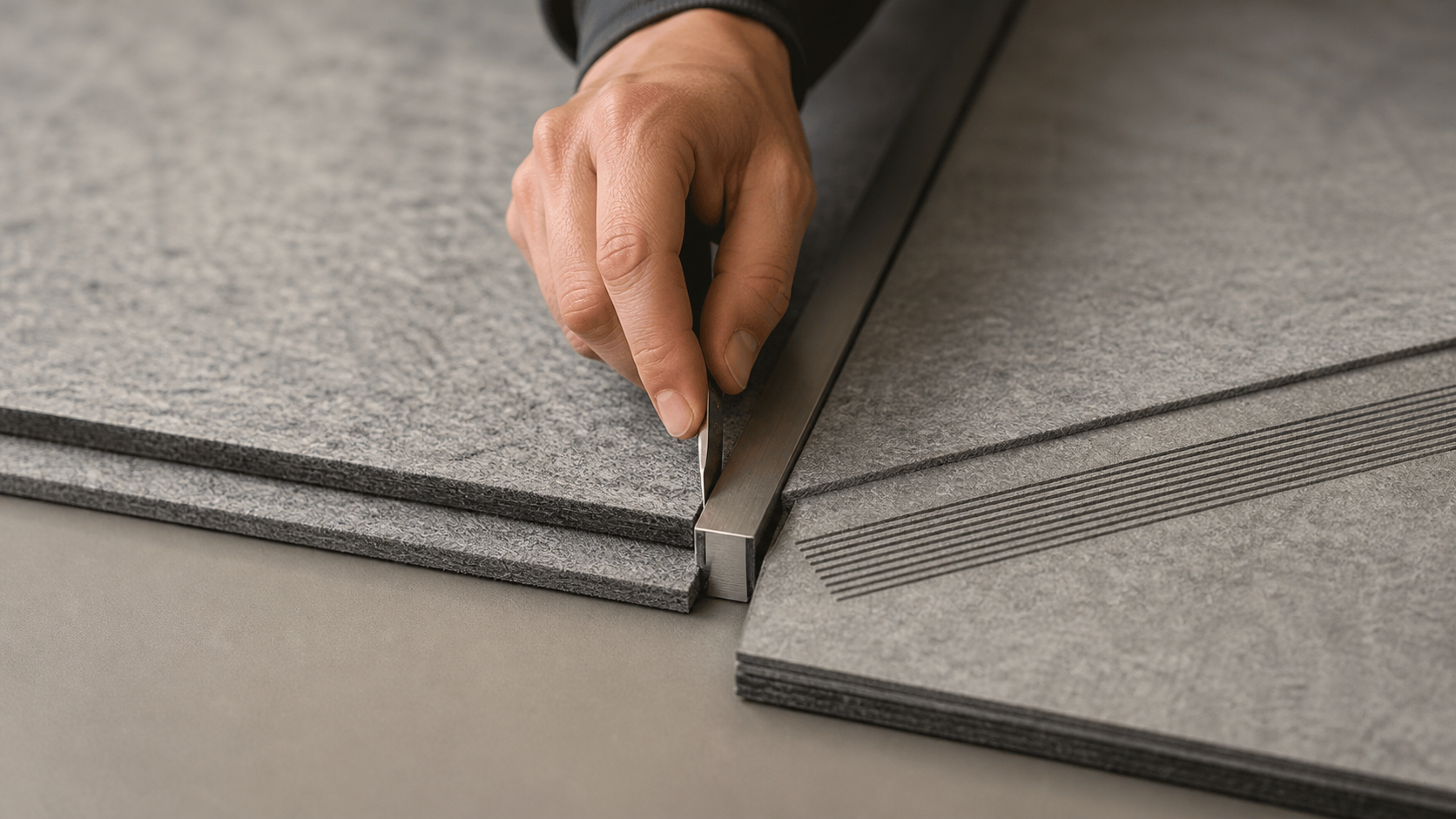 Careful hand-cutting of a precise recycled felt panel